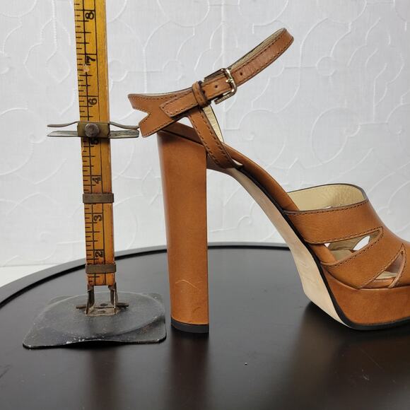 Jimmy Choo Hermione Platform Women Sandals Size 41 US11 Tan Leather Open Toe NEW - Picture 7 of 14